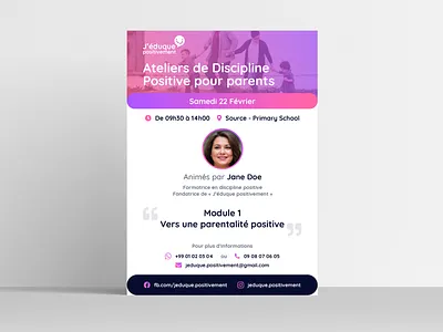 J'éduque Positivement - Flyer Template affiche atelier clean discipline education flyer flyer template gradient identity jéduque magenta minimalist mockup positive positivement simple violet workshop