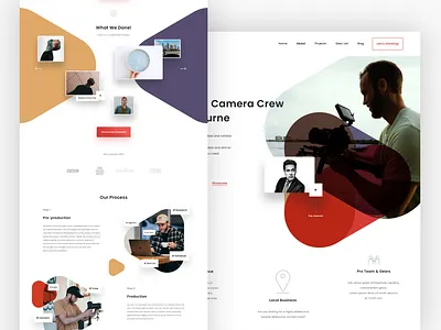 Camera Crew Website Design abstract branding business collage corporate design gold gradient minimal modern photography photography portfolio purple red styleish triangle video web web design white