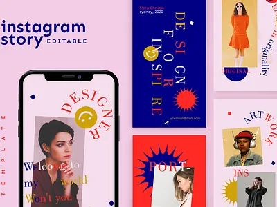 INSTAGRAM STORIES TEMPLATE advertising branding brutalist design girl illustration instagram instagram stories instagram template minimalist portfolio social media social media design social media pack social media templates template youth