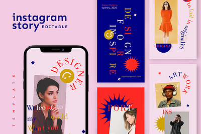 INSTAGRAM STORIES TEMPLATE advertising branding brutalist design girl illustration instagram instagram stories instagram template minimalist portfolio social media social media design social media pack social media templates template youth