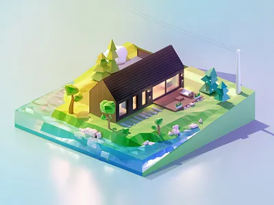 Modern barn 3d 3d art design designs home house illustration low poly lowpoly packaging ui