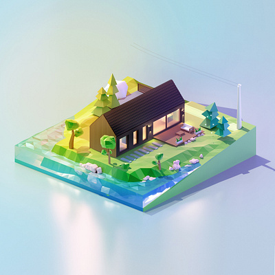 Modern barn 3d 3d art design designs home house illustration low poly lowpoly packaging ui