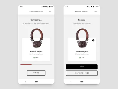 Marshall Bluetooth- Connecting Device app bluetooth button connected connecting cta design minimal music success ui