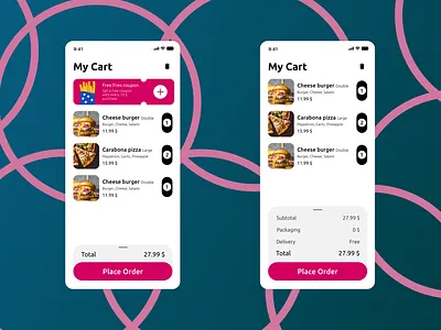 Shopping cart app design mobile ui