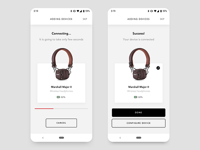 Marshall Bluetooth- Connecting Device app bluetooth button connected connecting cta design minimal music success ui