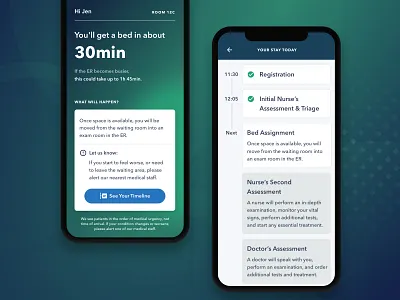 Vital — Patient Mobile Experience emergency room healthcare hospital machine learning medical app mobile patient product design timeline ui ux wait time