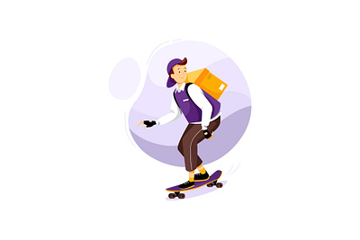 Delivery Service Order with Skateboard app bicycle box carry courier delivery drone express illustration kit logistic mobile order package service shipment superman transport ui vector