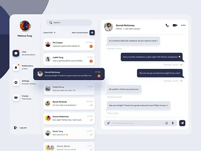 Daily UI #13 - Direct Messaging blue and white chat clear design conversation dailyui dailyui 013 dark blue design challenge direct messaging friends interface design modern ui ui website uidesign uidesignchallenge uxdesign uxui website website concept