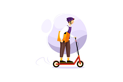 Delivery Courier Riding Electric Scooter app bicycle box carry courier delivery drone express illustration kit logistic mobile on boarding package service shipment superman transport ui vector