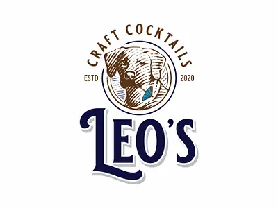leos branding cocktail umbrella design dog etching hand drawn illustration logo design old school vector vintage