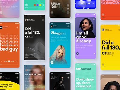 Lyrics Exploration 🎵 applemusic billieeilish cards colors gradients lyrics mobile motion music music player pause play productdesign share spotify sync timesynced typography words