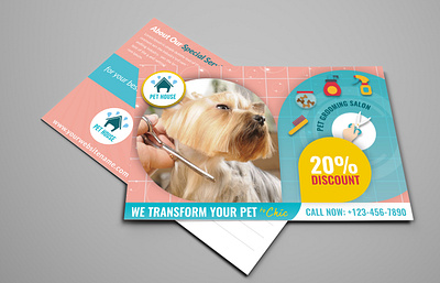 Pet Grooming Salon Postcard Template animal animal hotel animals care cat clean creative dog flyer grooming hair cut haircut health home animals medical nail trimming patient pet pet animal pet care