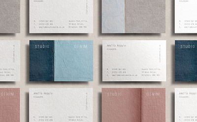 Studio Denim Interiors Business Cards agency branding brand identity branding interior design logo logo design pastels rebrand tactile design textures