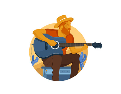 Street singer character digital guitar hat illustration man minimal singer street uiux vector