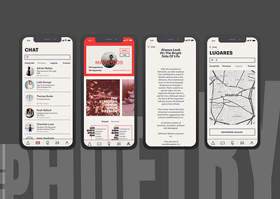 The Phoetry App Concept app chat concept dada dadaism feed graphic design iphone location map mobile poem poetry profile screens sketch ui ux