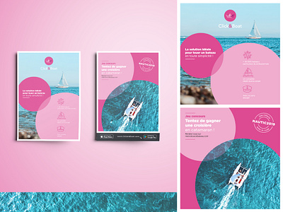 Flyer Click&Boat blue boat brand brand design brandidentity branding branding design circle color connection flyer geometry navigation ocean photography pink print sea together wave