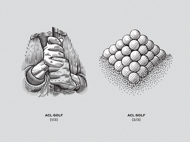 ACL Golf Illustrations etching golf golfball golfer golfing illustrations retro scratchboard vintage