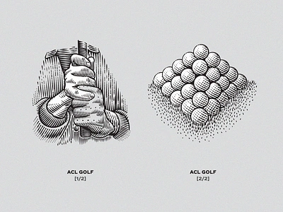 ACL Golf Illustrations etching golf golfball golfer golfing illustrations retro scratchboard vintage