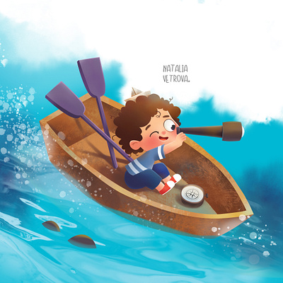 At the sea adventure animal illustration boy cartoon illustration characterdesign childrenbook childrenillustration illustration landscape sea