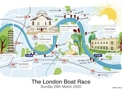 London Boat Race map boats cartography illustrated map london maps tourist map transport travel vector