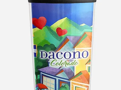 Travel mug illustration for Dacono, Colorado ad agency adobe photoshop branding chamber of commerce graphic house illustration mountains mug scenery small town travel travel mug