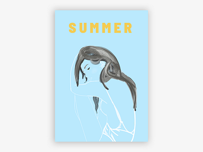 Summer Poster beach blues design girl hair poster poster a day poster art print sketch sun yellows