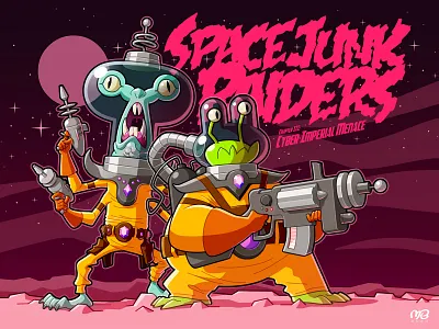 Space Junk Raiders 3 (Final) alien artwork cartoon character design drawing guns illustration logo monster poster scifi space vector