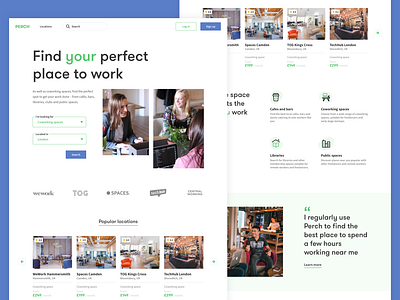 Landing page + Search exploration app coworking filter landing remote work search sketch website
