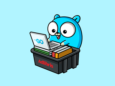 Gopher with Laptop adorable animal cartoon character cute dumb funny golang gopher groundhog happy humor illustration laptop marmot mascot playful quirky rodent working