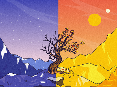 Seasons autumn autumn leaves graphic art graphic design illustration landscape landscape illustration mountain mountains noise seasons sun tree winter