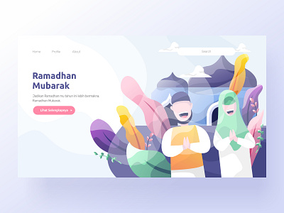 Ramadhan Mubarak Landing Page clean clean ui dekstop illustration interface landing landingpage pastel ramadhan ui uiux website design