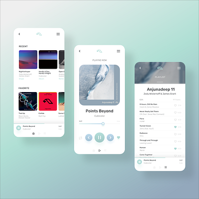 Anjuna - Music Player anjuna app design clean concept creation deep design interface material minimalism mobile mobile design music player ui