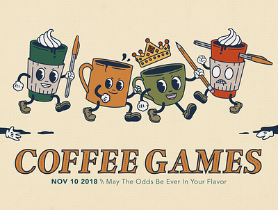 Trial by Coffee cartoon character coffee cute hunger games illustration office throwback vector vintage