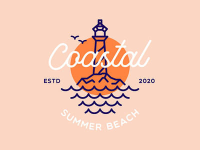 Coastal Summer Beach badge beach brand coastal creative design illustration illustrations landscape light lighthouse logo design nature retro sea vector vintage wave