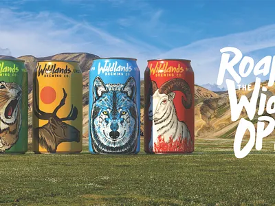 Wildlands Brewing Can Line-Up badge badge design beer brand identity design branding branding design brewery caribou craft beer craft brewery design illustration logo logo design sheep wilderness wildlands wolf yukon