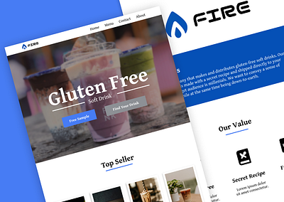 Website for FIRE (Gluten Free Soft Drink) blue web design design web graphic design old fashion design web old web design simple web design ui web design website website fnb