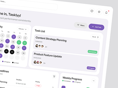 Tasklyy - Task Management Dashboard admin dashboard daily task dashboard data visual figma human resource interface kanji management payroll product design project saas task to do ui ux work list