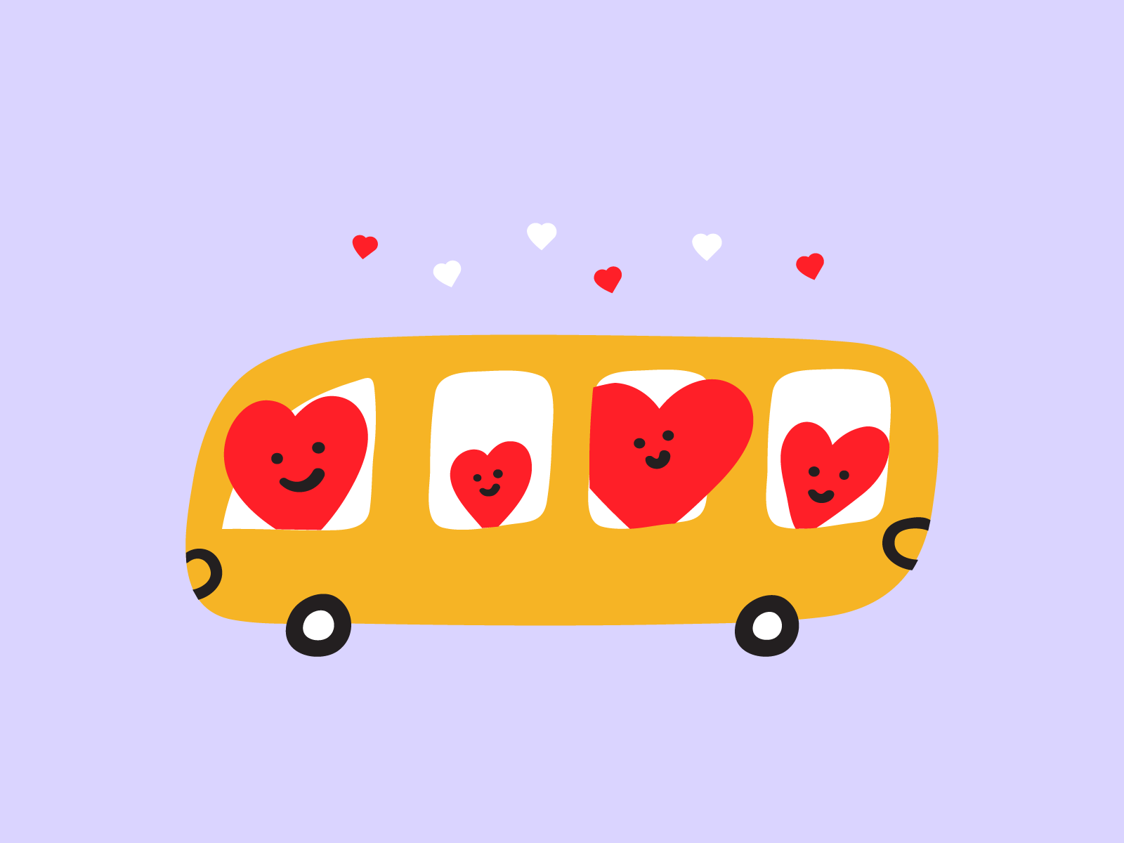 Valentine's bus branding character cute day design feb february flat fun funny graphic design heart icon illustration logo love mark symbol ui valentine