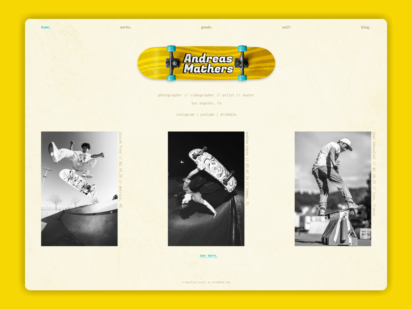 Andreas Mathers - Personal Site Concept blog design minimalism minimalist personal skateboard skater ui ux web website