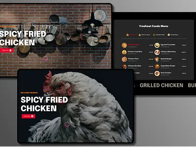 Spicy Fried Chicken – Restaurant Website Concept branding dark theme figma food landing page menu design photoshop restaurant typography ui ux web design