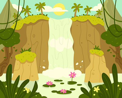 Jungle Waterfalls background environment forest illustration jungle trees vector waterfalls