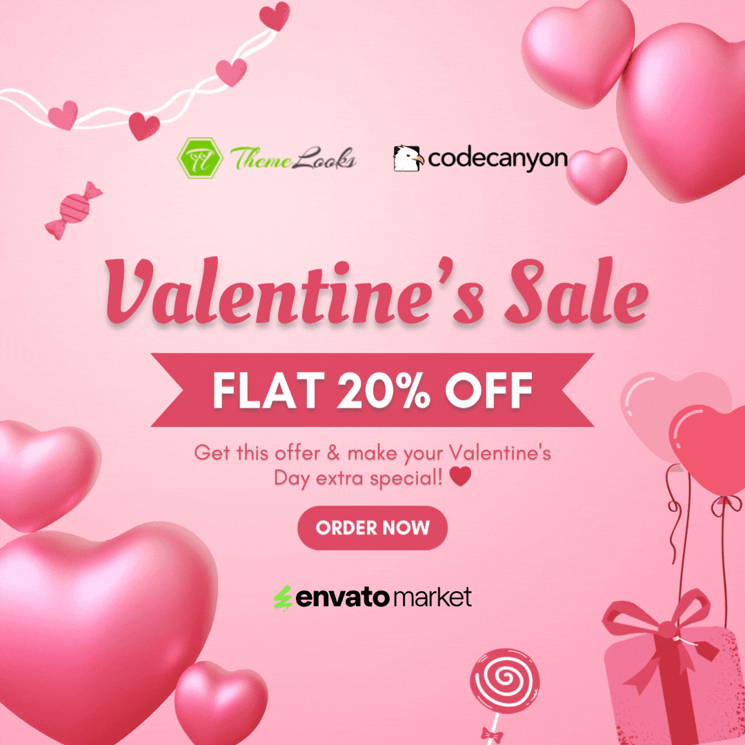 Valentine’s Day Special Offer – Get 20% OFF on CodeCanyon Item animation blogging cartlooks cmslooks cmslooks saas ecommerce foodbook foodbook multibranch add on foodbook plugin add ons bundle grocerybook news newslooks newslooks saas restaurant tlcommerce tlcommerce saas ui woocommerce woodelivery