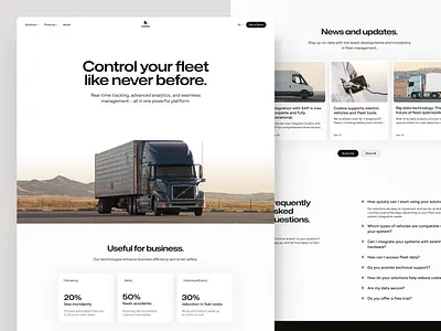 Landing Page Design for Fleet Control Company control dashboard data analytics fleet fleet management homepage landing page logistics monitoring real time tracking shipping telematics tracking truck ui ux vehicle web web design website