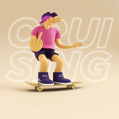 Cruising through life 3d modeling cinema4d design illustrator px8 skateboard skateboarding