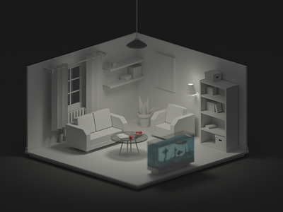 LowPoly 3d interrior WIP 3d 3d illustration apartment cute house illustration interrior low poly modeling render small tilt shift