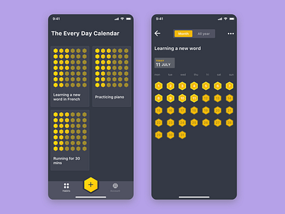 The Every Day Calendar app calendar card design cards colors design discover flat habit tracker habits home ios ui ux