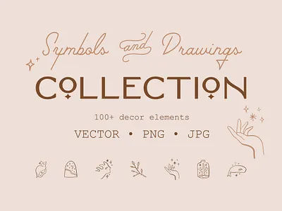 Magical Symbols & Drawings Set boho floral girl illustration lineart logo modern neutral pastel terracotta vector