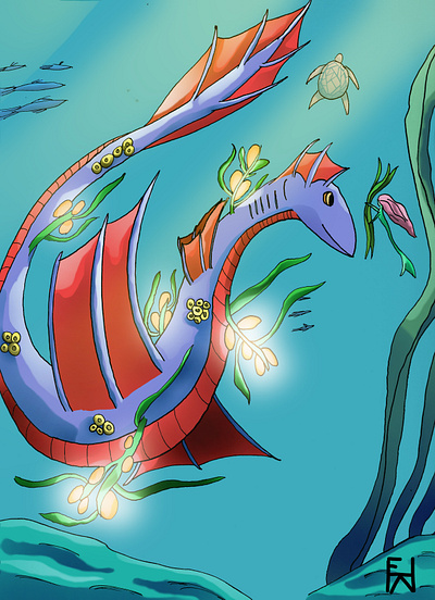 Peaceful Waters colorful glowing illustration mermaid ocean sea dragon seaweed smaugust2019