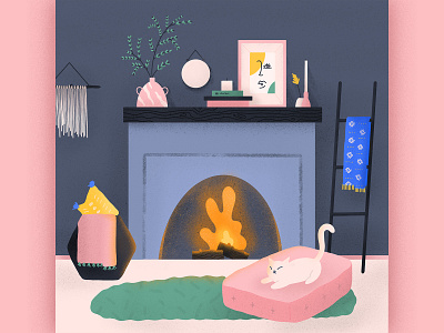 How cozy! cat character colors cosy cozy design fireplace flat flat design fun home illustration ipadpro ipadproart love procreate procreate app procreateapp space