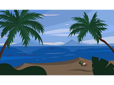 landscape adobeillustrator beach blue boat coconut green illustration landscape mountain palm sea sky vacation vector